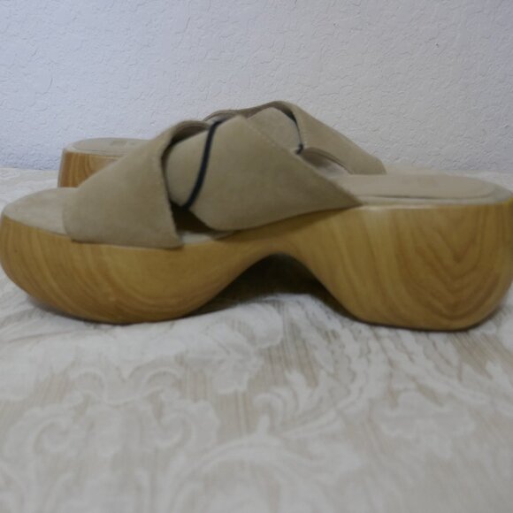 Zara Leather Suede Neutral Chunky Platform Slip On Criss Cross Sandal Slides 9 - Picture 10 of 13
